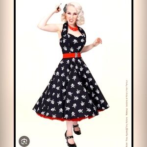 Vivien of Holloway crossbones pirate pinup swing dress size Large rockabilly